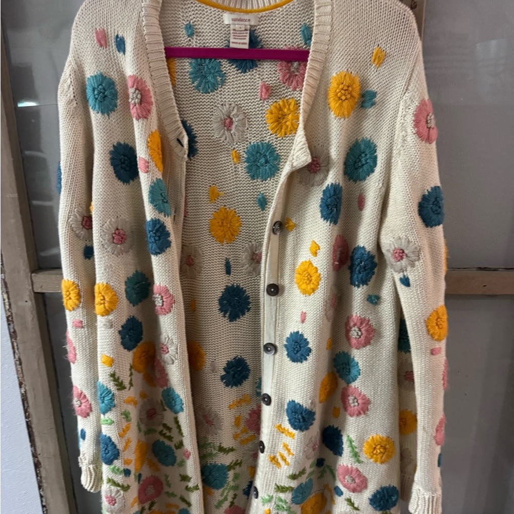 Vintage SUNDANCE long cardigan!Floral Patterned Women button down Sweater🌸🌻🌺